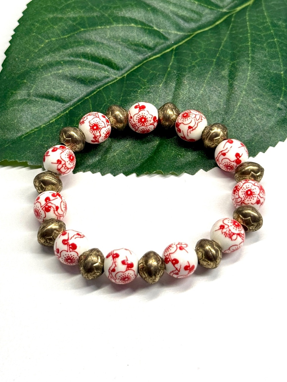 J. Jill Red Floral Bead Stretch Bracelet | NWOT